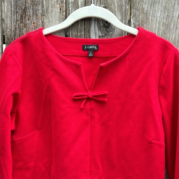 Talbots Red Ponte Knit Top w Bow Christmas Ready Women’s Size Small - Picture 2 of 7
